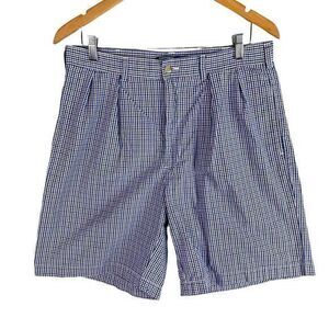 Polo Ralph‎ Lauren Tyler Pleated Chino Shorts Mens 34 Blue Purple Check Cotton